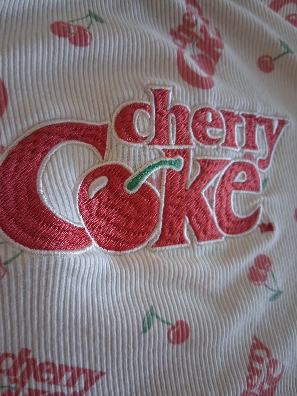 Coca Cola Cherry Coke White Pajama Top with Red Cherry Embroidery